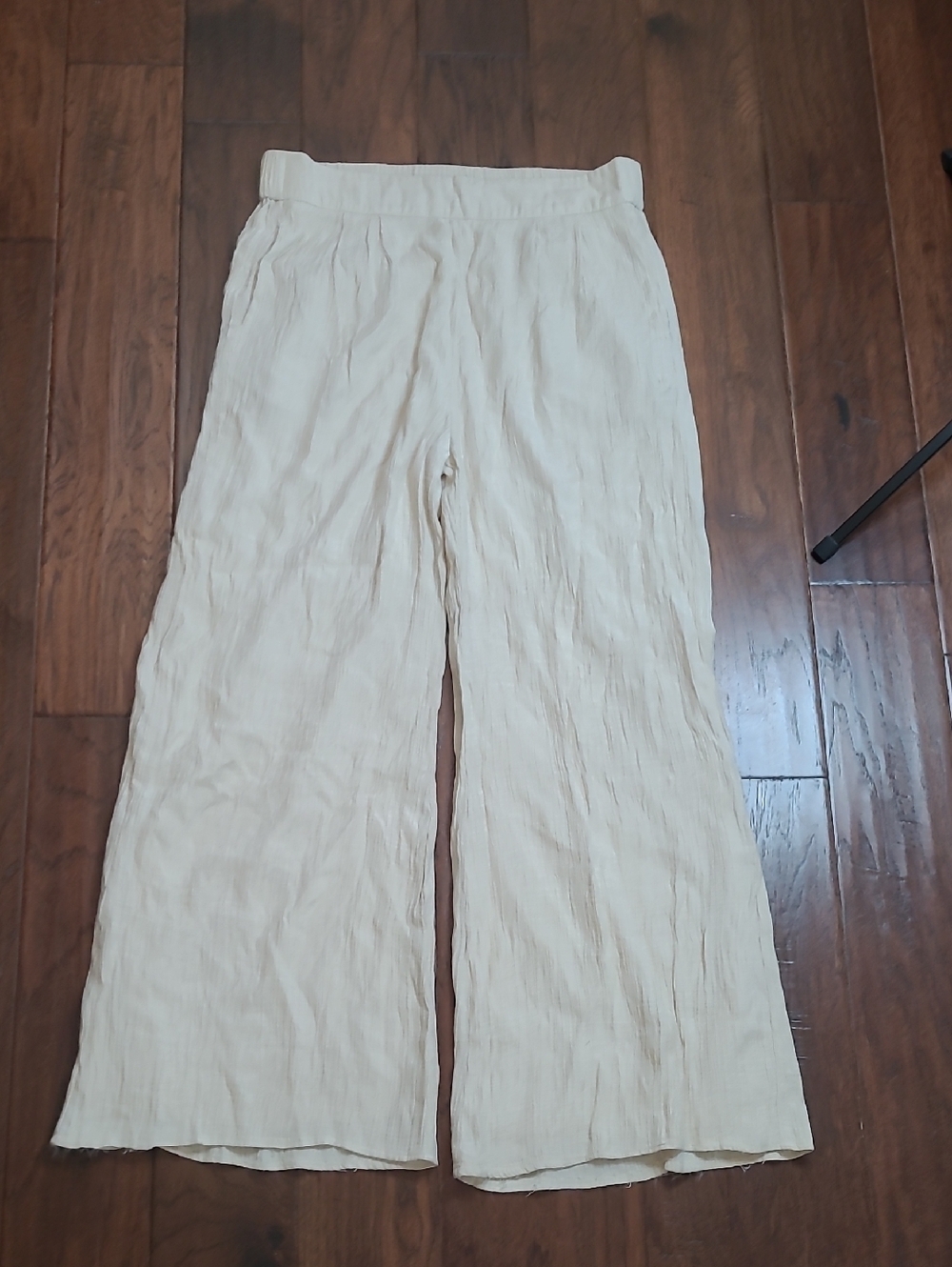 Wonderly Light Beige Gauze/Crinkle Textured Wide Leg Pants size Large